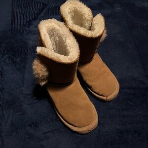 BearPaw Tan Kids Boots with Fur Trim